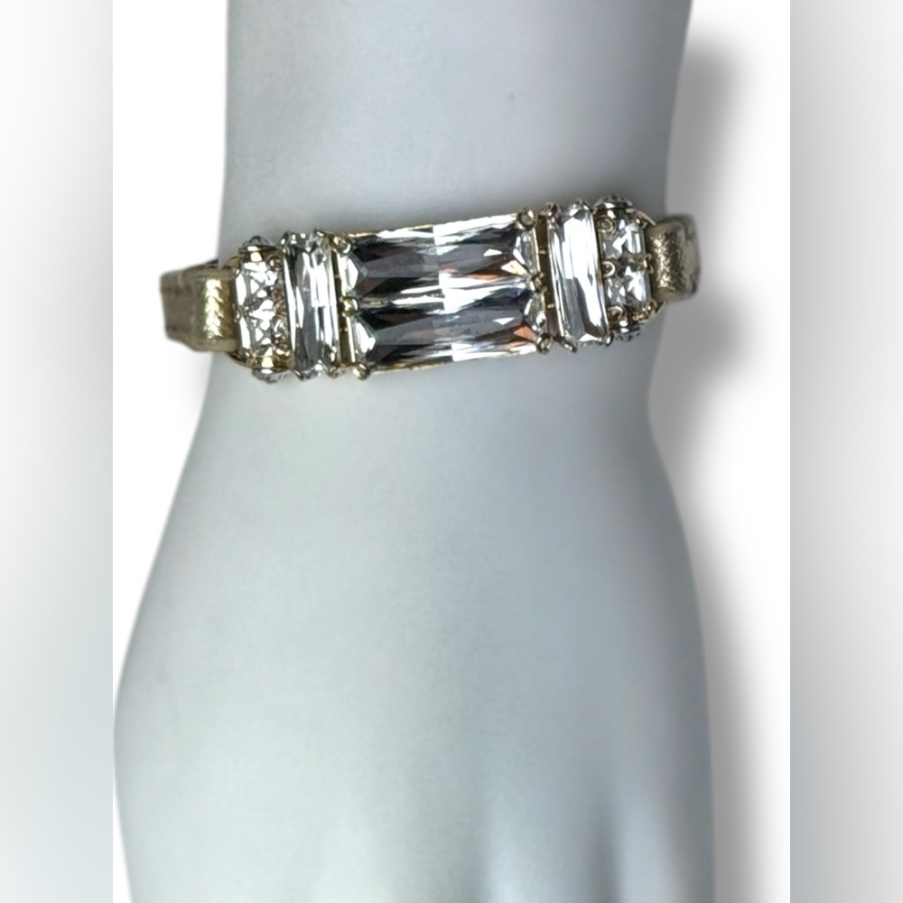 Henri Bendel Swarovski Crystal Gold Leather Belt Bracelet